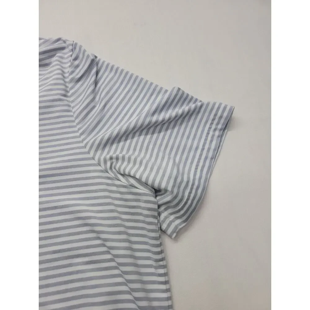 RLX Ralph Lauren Golf Polo Shirt Men’s Size Large SS White Gray Striped Wicking